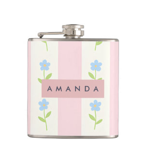 Gepersonaliseerde pastelstrepen met bloemenpatroon heupfles