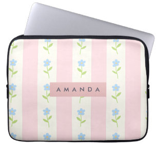 Gepersonaliseerde pastelstrepen met bloemenpatroon laptop sleeve