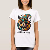 Gepersonaliseerde Patchwork Pompoen Halloween T-sh T-shirt (Voorkant)