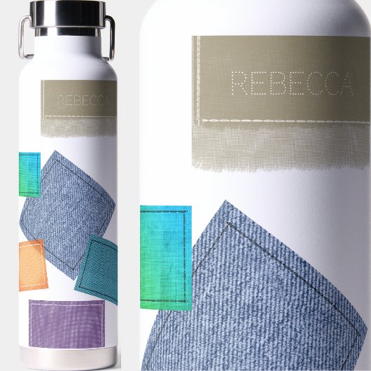 Gepersonaliseerde patchwork van gestikte stof waterfles