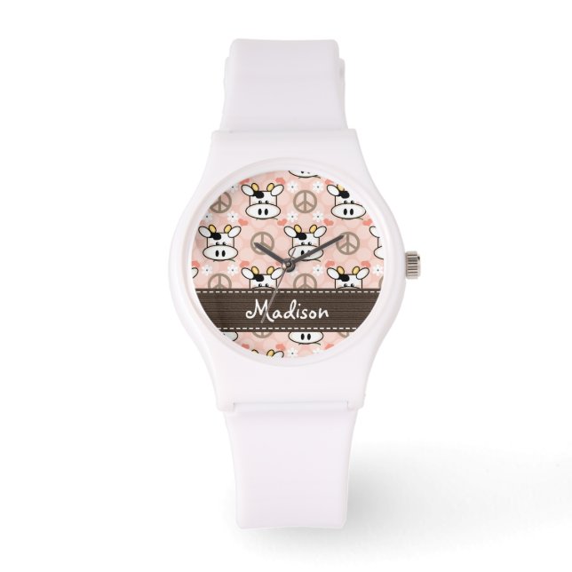 Gepersonaliseerde Peace Love Koeien Horloge (Voorkant)