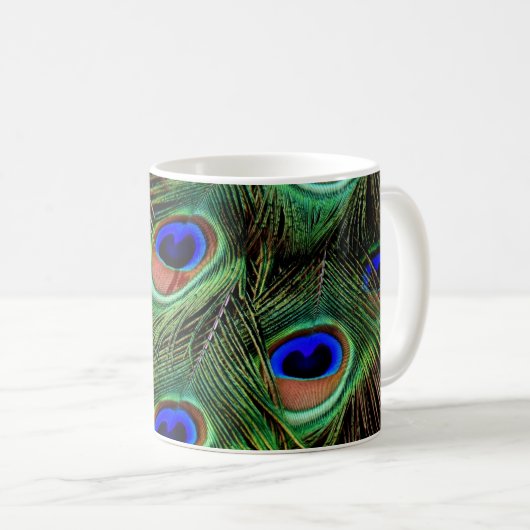 Gepersonaliseerde Peacock Feather Coffee Mok (Voorkant rechts)
