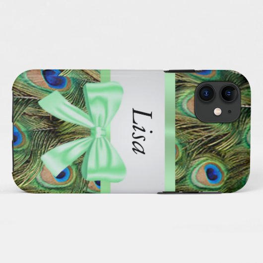 Gepersonaliseerde Peacock Pattern Green Bow Case-Mate iPhone Case (Achterkant (horizontaal))