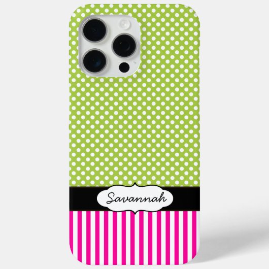 Gepersonaliseerde Peapod Limoen Polka Dot Roze Str Case-Mate iPhone Case (Achterkant)