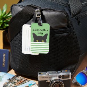 Gepersonaliseerde Peking Black Cat Groene Streep Bagagelabel