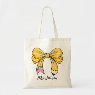 Gepersonaliseerde Pencil Coquette Bow Teacher Tote Bag