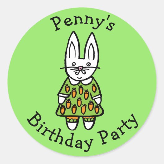 Gepersonaliseerde Penny the Rabbit Verjaardagsfees Ronde Sticker (Voorkant)