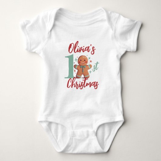 Gepersonaliseerde peperkoek Baby's Eerste Kerstmis Romper (Voorkant)