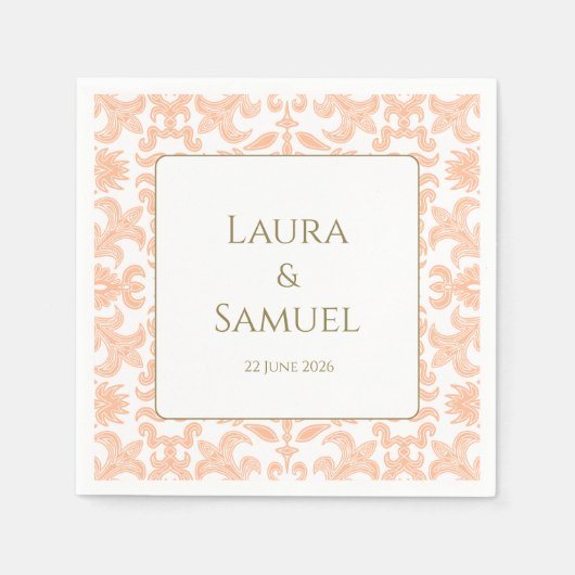 Gepersonaliseerde perzik bruiloft servetten (Voorkant)