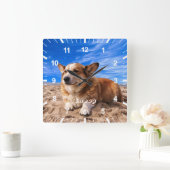 Gepersonaliseerde Pet Cat Dog Fotonaam Vierkante Klok (Huis)