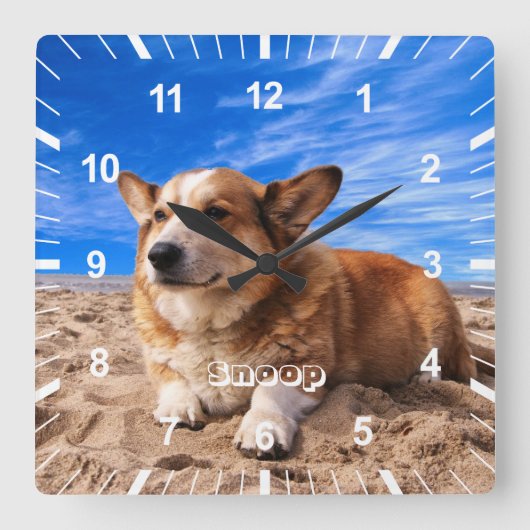 Gepersonaliseerde Pet Cat Dog Fotonaam Vierkante Klok (Voorkant)