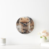 Gepersonaliseerde Pet Naam Foto Grote Zwarte Numme Ronde Klok (Huis)