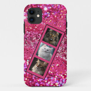 Gepersonaliseerde Pet Photo Collage Girly Pink Gli iPhone 11 Hoesje