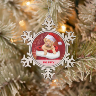 Gepersonaliseerde Pet Photo Snowflake ingelijst Or Tin Sneeuwvlok Ornament