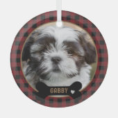 Gepersonaliseerde Pet Red Plaid Kerstmis Glas Ornament (Voorkant)
