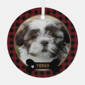 Gepersonaliseerde Pet Red Plaid Kerstmis Glas Ornament (Achterkant)