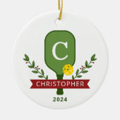 Gepersonaliseerde Pickleball kerstversiering Keramisch Ornament (Voorkant)