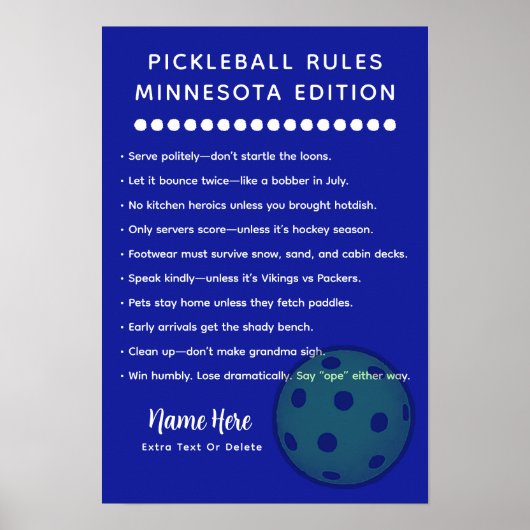 Gepersonaliseerde Pickleball Regels Minnesota Edit Poster (Voorkant)