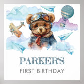 Gepersonaliseerde Pilot Teddy Bear Verjaardagsteke Poster (Voorkant)