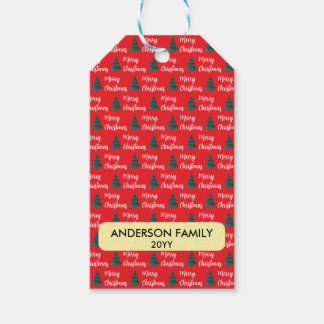 Gepersonaliseerde Pine Tree & Merry Christmas Cadeaulabel