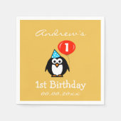 Gepersonaliseerde pinguïn 1e Verjaardag feest serv Servetten (Voorkant)