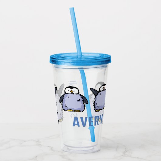 Gepersonaliseerde Pinguïn Kuiken Groot In Happy Tu Acryl Drinkbeker (Links)