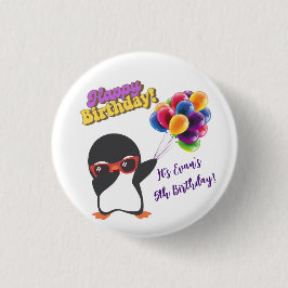 GEPERSONALISEERDE PINGUÏN VERJAARDAG BUTTONNEN RONDE BUTTON 3,2 CM