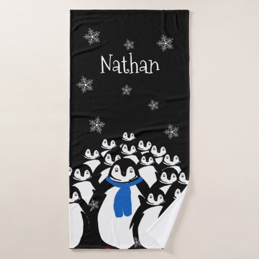 Gepersonaliseerde pinguïnfamilie badhanddoek (Badhanddoek)
