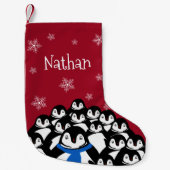 Gepersonaliseerde pinguïnfamilie kleine kerstsok (Voorkant)