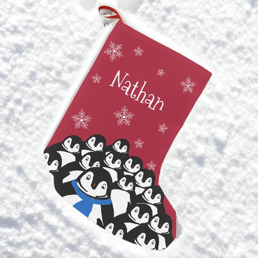Gepersonaliseerde pinguïnfamilie kleine kerstsok