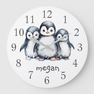 Gepersonaliseerde pinguïns kinderkamer wandklok grote klok