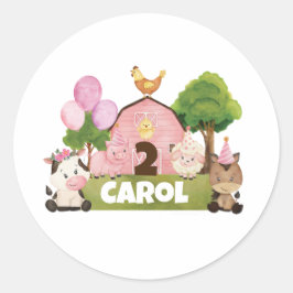 Gepersonaliseerde Pink Barnyard Verjaardag Ronde Sticker