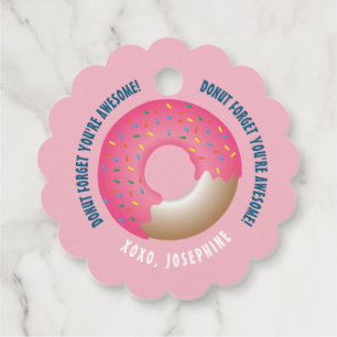 Gepersonaliseerde Pink Donut Gift Labels met een S