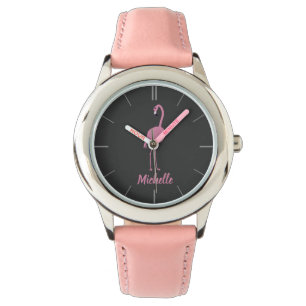 Gepersonaliseerde Pink Flamingo Meisjes Horloge