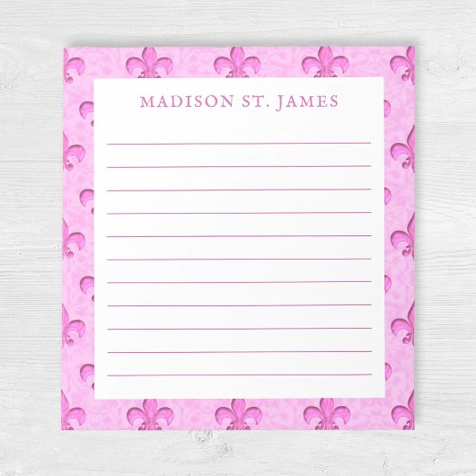 Gepersonaliseerde Pink Fleur De Lis Pattern Lined Notitieblok