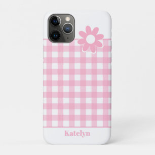 Gepersonaliseerde Pink Gingham Plaid iPhone 11 Pro Hoesje