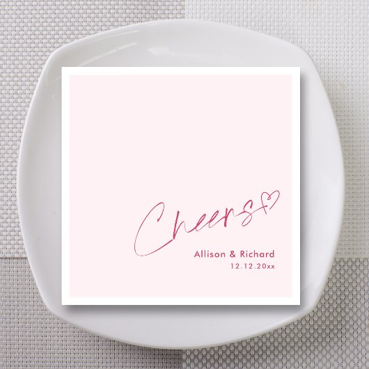 Gepersonaliseerde Pink Heart Cheers bruiloft serve Servet
