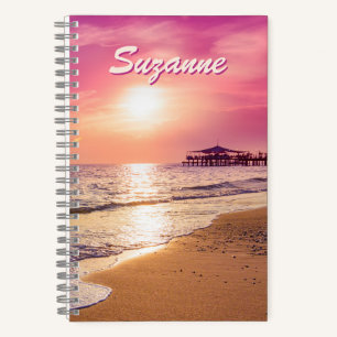 Gepersonaliseerde Pink Ocean Sunset Spiral Notitie Notitieboek
