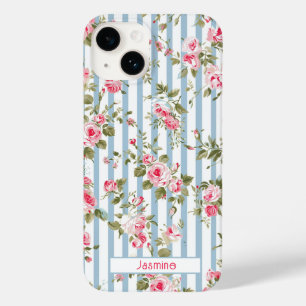 Gepersonaliseerde Pinstripe Preppy floral telefoon Case-Mate iPhone 14 Hoesje