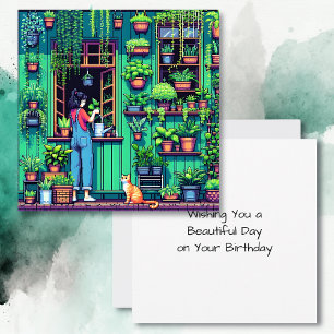 Gepersonaliseerde Pixel Art Garden Verjaardag Kaart