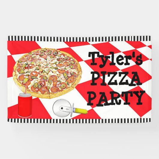 Gepersonaliseerde Pizza Party Verjaardagsfeestbann Spandoek (Horizontaal)