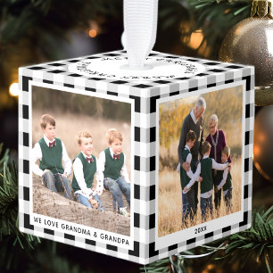 Gepersonaliseerde Plaid 4 Foto Kerst Grootouders Kubus Ornament