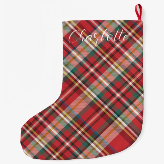 Gepersonaliseerde Plaid Boerderij Script Red Custo Grote Kerstsok (Achterkant)