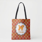 Gepersonaliseerde Plaid Doodle Gouden Gele Hond Draagtas (Voorkant)