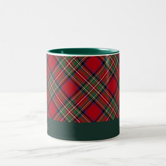 Gepersonaliseerde Plaid Holiday Rustic Stewart Tar Tweekleurige Koffiemok (Center)
