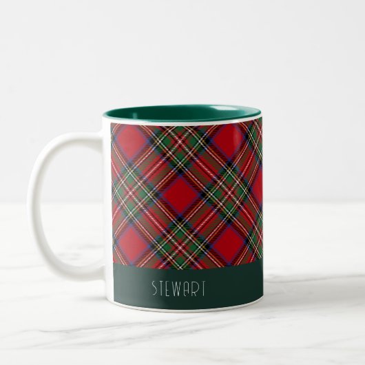 Gepersonaliseerde Plaid Holiday Rustic Stewart Tar Tweekleurige Koffiemok (Links)