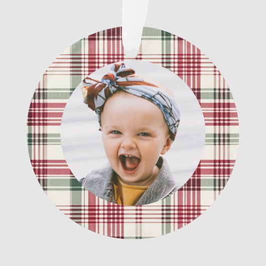 Gepersonaliseerde Plaid Photo Christmas Tree Ornament (voorkant)