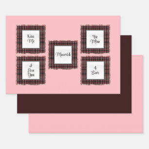 Gepersonaliseerde Plaid Pink Brown Matched Valenti Inpakpapier Vel