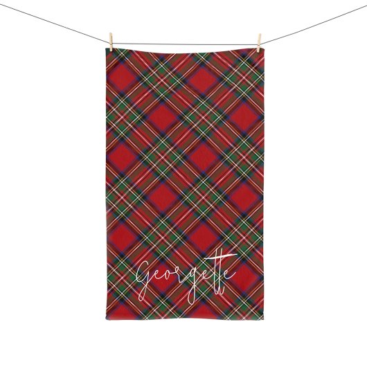 Gepersonaliseerde Plaid Red Green Rustic Stewart T Handdoek