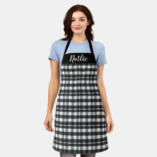Gepersonaliseerde Plaid Schorten, zwart en wit naa Schort